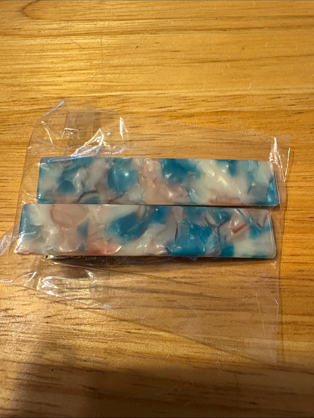 Resin Marble Rectangle Hair Clips in Blue & White